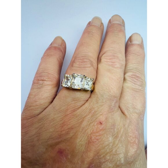 Vintage Estate Sterling Silver 925 3-Stone Cubic Zirconia Wedding Band Ring Sz 7 - Picture 6 of 10